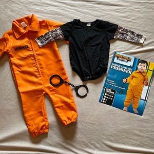 18-24 Mo Prisoner Costume. Orange Jumpsuit w Tattoo Bodysuit